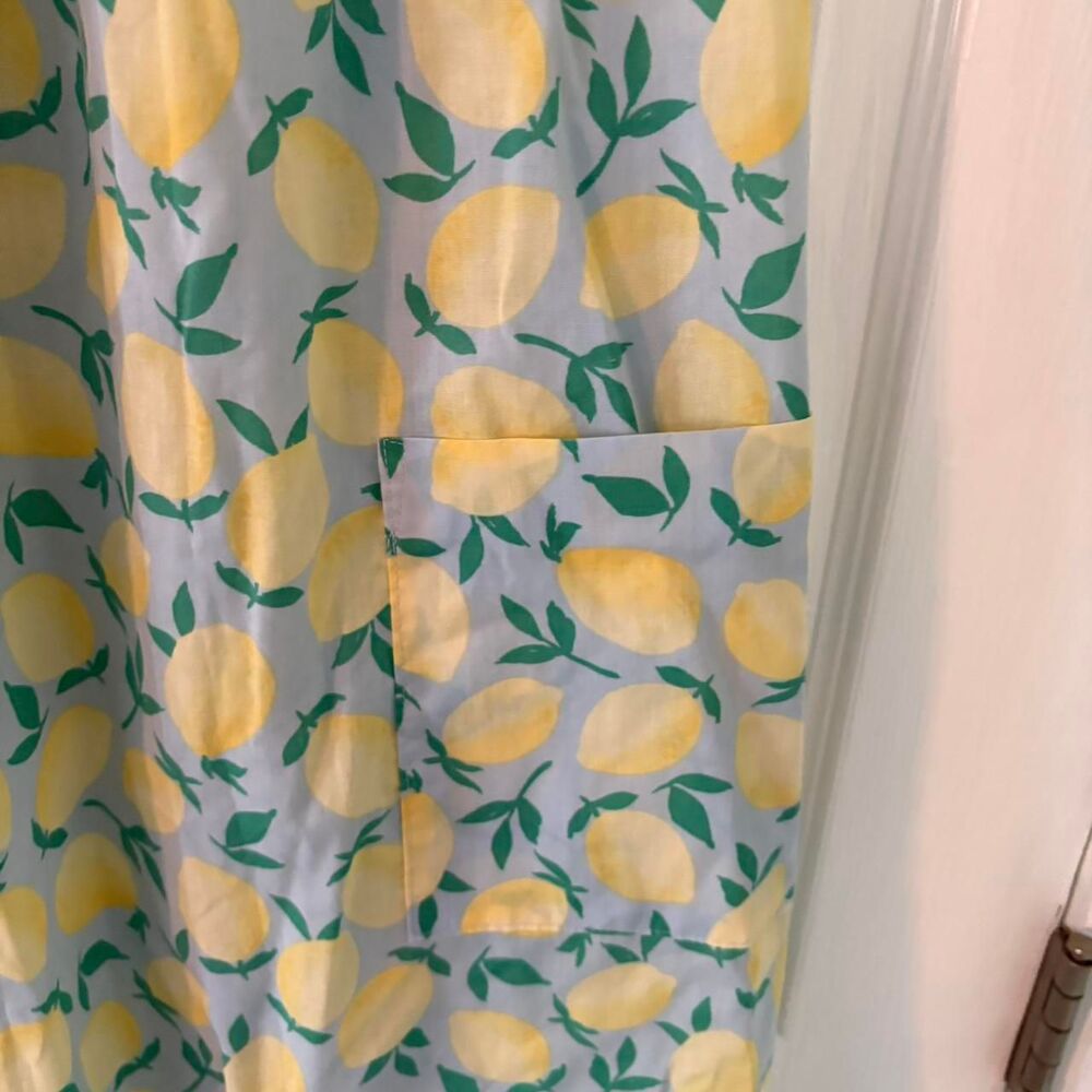 Lemon Print Mini Dress Cottagecore Summer Pocket Dress Blue Yellow Size L - Picture 4 of 8
